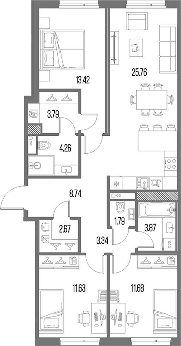 3-комнатная квартира 90.95 м², 2/10 эт., ЖК «LEGENDA Васильевского»